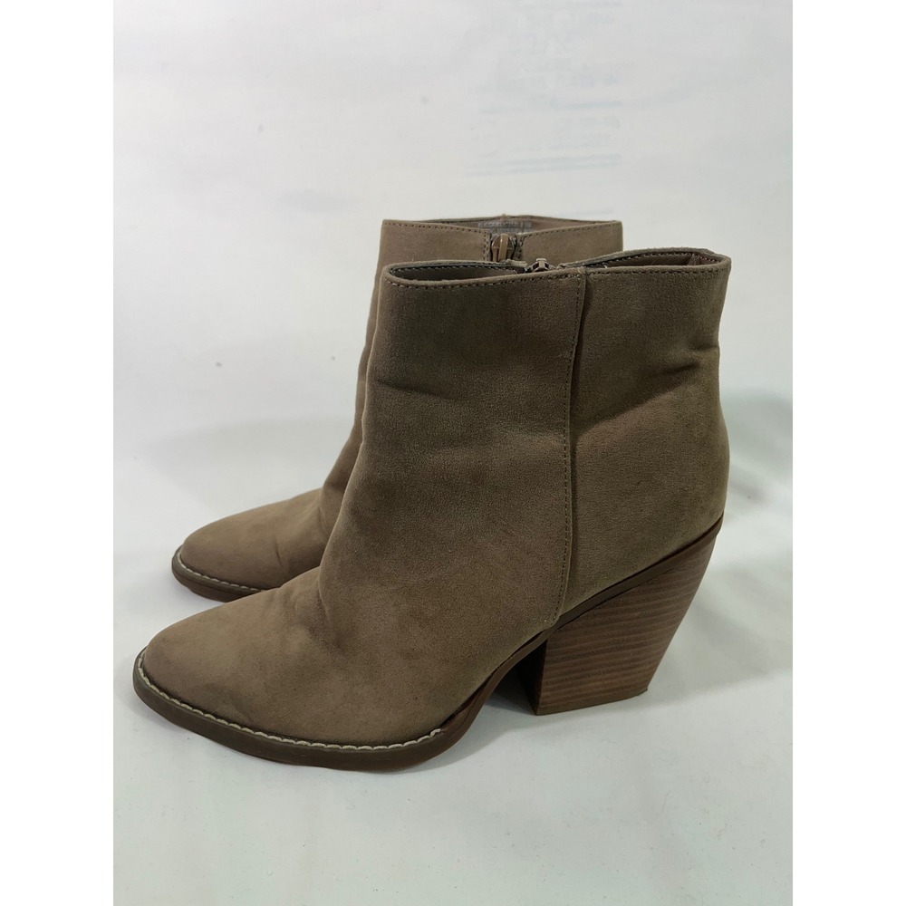 MADDEN Girl Women Suede Block Heel Ankle Boots Side Zip Pointed Toe Tan Sz 8.5‎